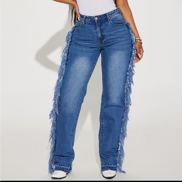 FASHION NOVA FRINGE JEANS - Picture 1 of 4